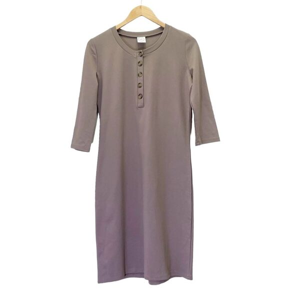 Lou Lou & Co Everyday Midi Dress Size Medium in Mocha Taupe Maternity Nursing - Picture 1 of 11
